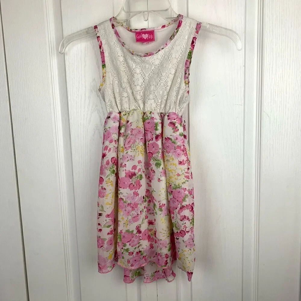 Girls Pink Floral High Low Dress‎
